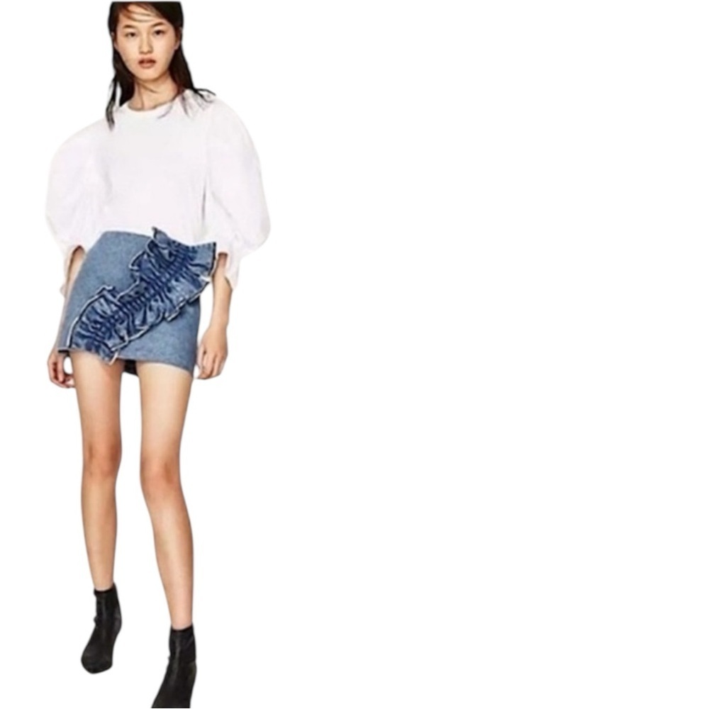Zara Denim Ruffle Mini Skirt - Picture 2 of 11